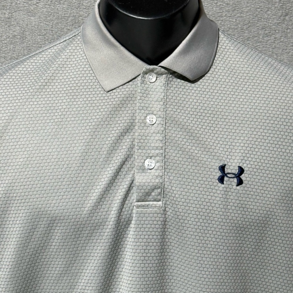 Vintage Under Armour Polo Shirt Men's L Textured Gray Golf Short Sleeve